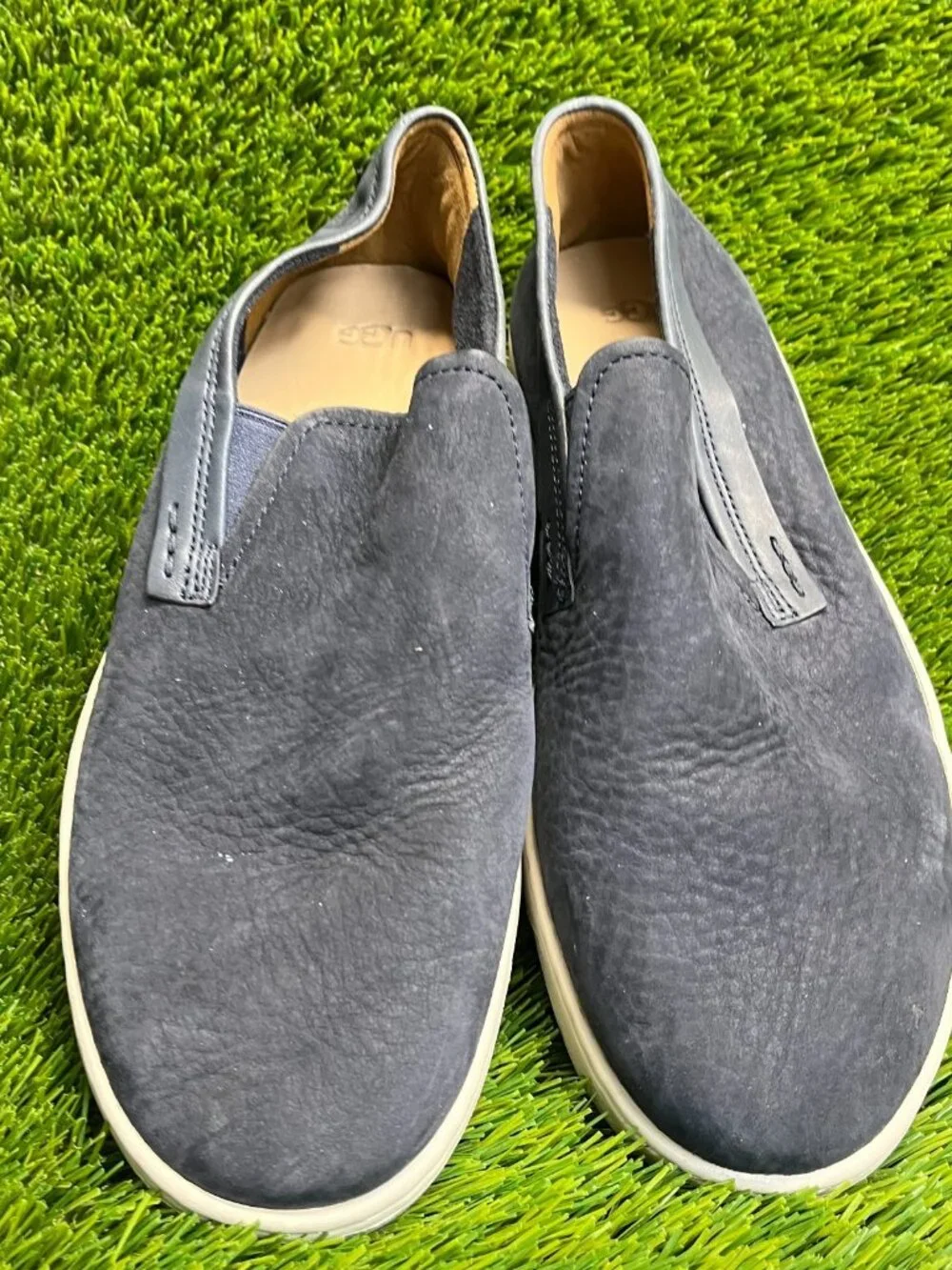 UGG Pismo Mens Size 9 Navy Blue White Casual Classic Leather Slip On Shoes‎